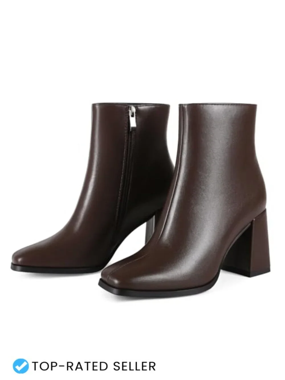 Women's Square Toe Ankle Boots Chunky Block Heel Side Zipper PU Leather
